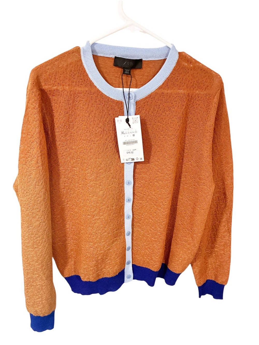 Zara Brown Textured Colorblock Cardigan Sweater Size XL NEW